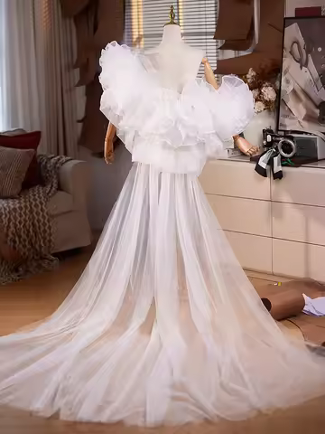 New ivory flowers performance dance wrap shawl training tail prom evening wedding bridal dress Diy accessories