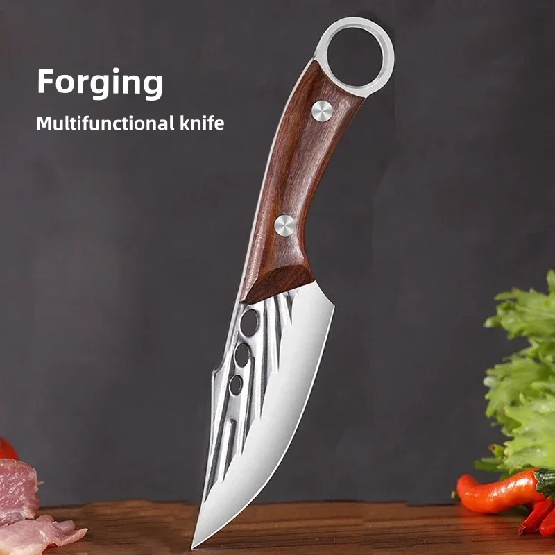 Outdoor Mongolian Meat Knife High Hardness Hand Cutting Meat Kitchen Knife with PU Cover Household Fruit Knife