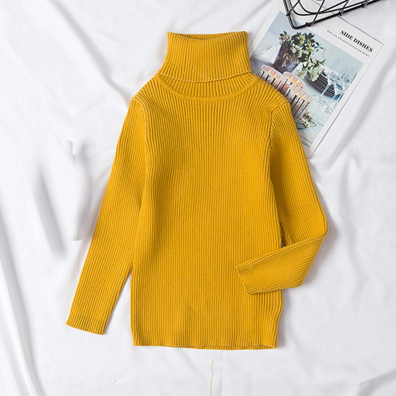 Kids Pullover Top Solid Color Knitted Bottoming Sweaters Children Clothing Autumn Winter New Baby Boys Girls Turtleneck Sweaters