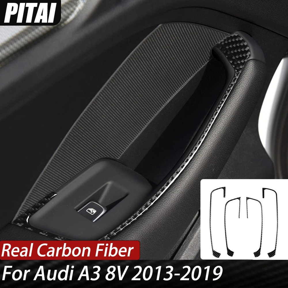For Audi A3 8V 2013-2019 Carbon Fiber Window lift door armrest Panel Trim Strips Car Interior Accessories decoration Sticker