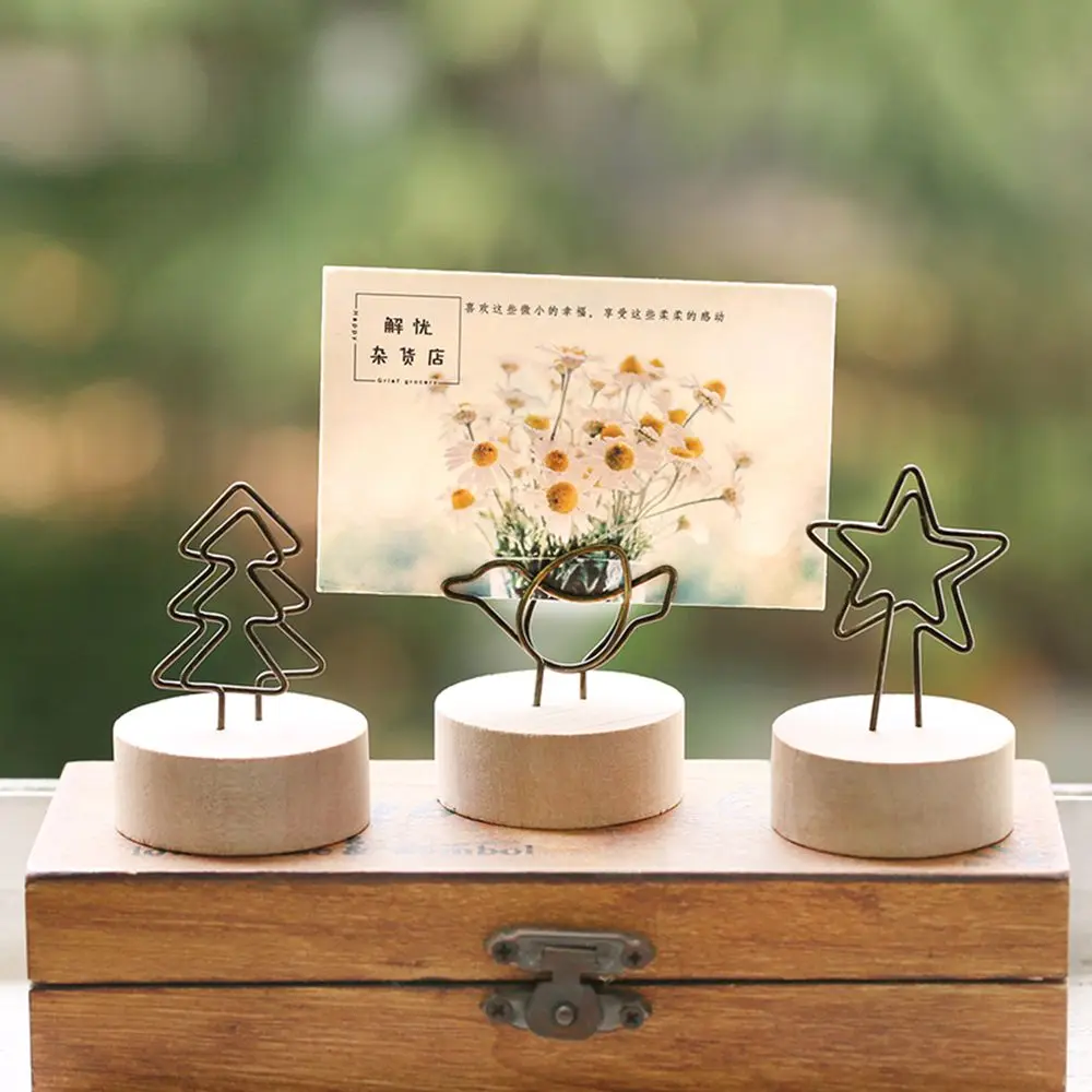 1 قطعة حامل خشبي مستدير جديد صور كليب الإبداعية لطيف صورة كليب مكان بطاقة مشبك ورق الجدول أرقام حامل سطح المكتب الديكور #6