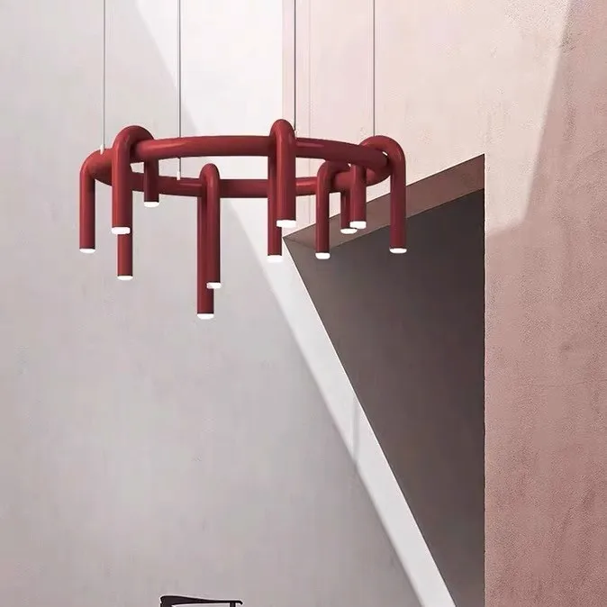 Modern U-shaped Art Chandelier Water Pipe Long Led Lights Strip Restaurant Bar Coffee Shop Bedroom Living Room Creative Fixtures