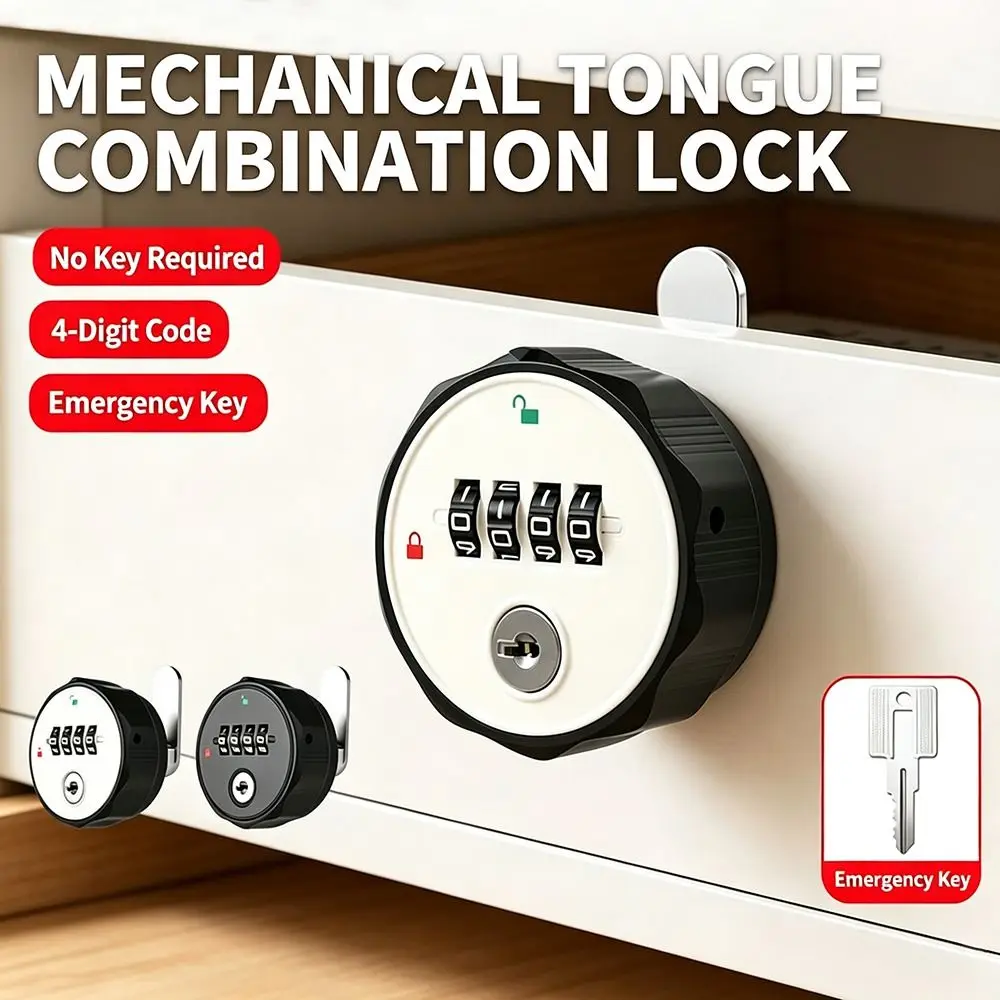 4-Digit Combination Cabinet Password Lock Weatherproof Round Padlock Drawer Lock Reset Function Anti-theft