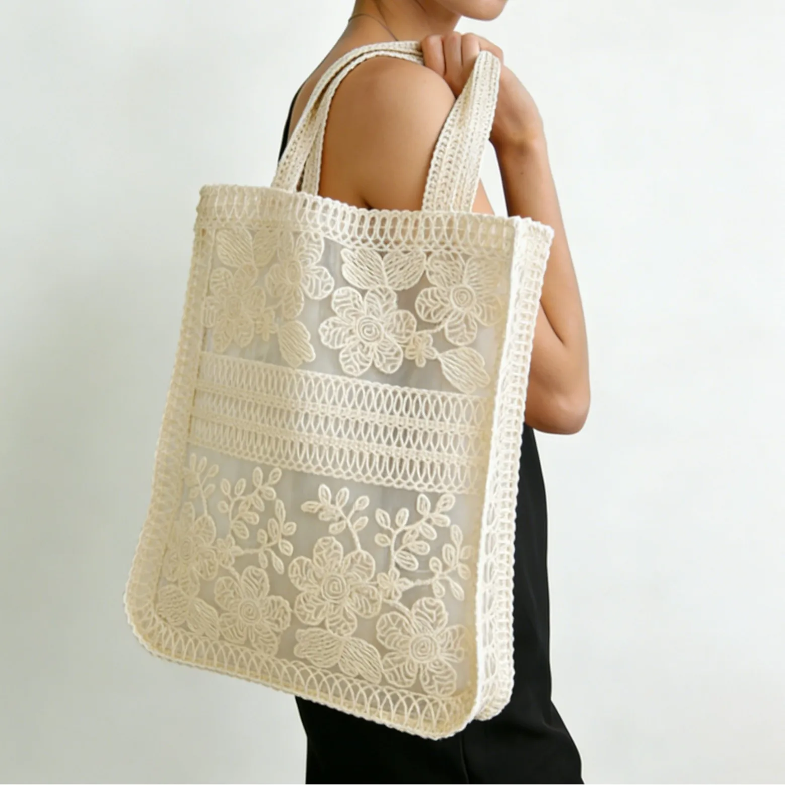 Fashion Shoulder Bag, Hand-Held Tote Bag, Large Capacity Trendy Mesh Woven Bag, Retro Straw Bag