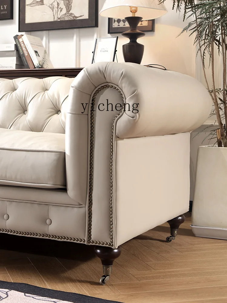 ZK oil wax leather sofa solid wood leather sofa first layer cowhide hotel clubhouse sofa cream style