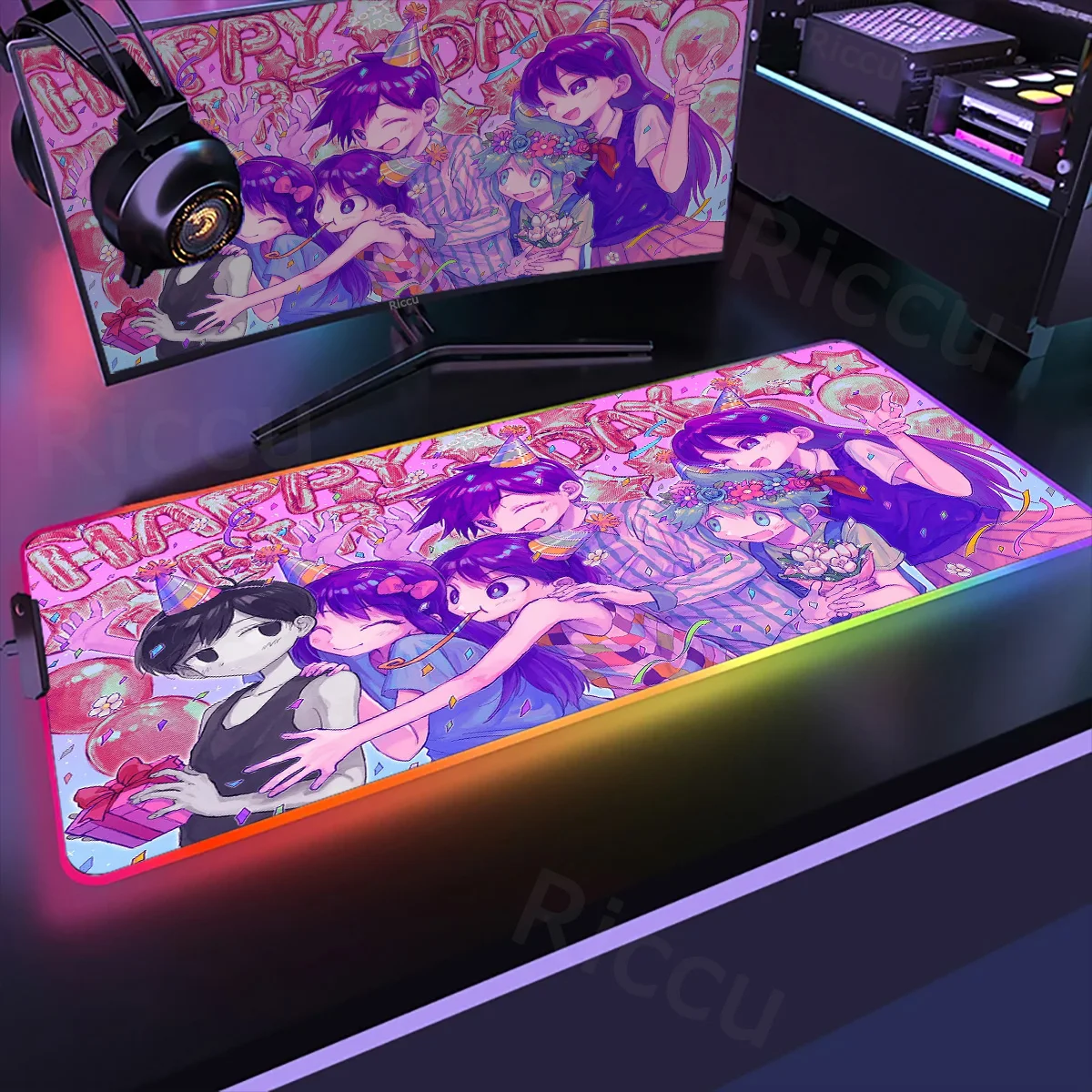 

Kawai Anime Omori Rgb Deskmat Game Laptops Rubber Mousepad Lock Edge Keyboard LED Backlight Rugs PC Cabinet Mausepad Accessories