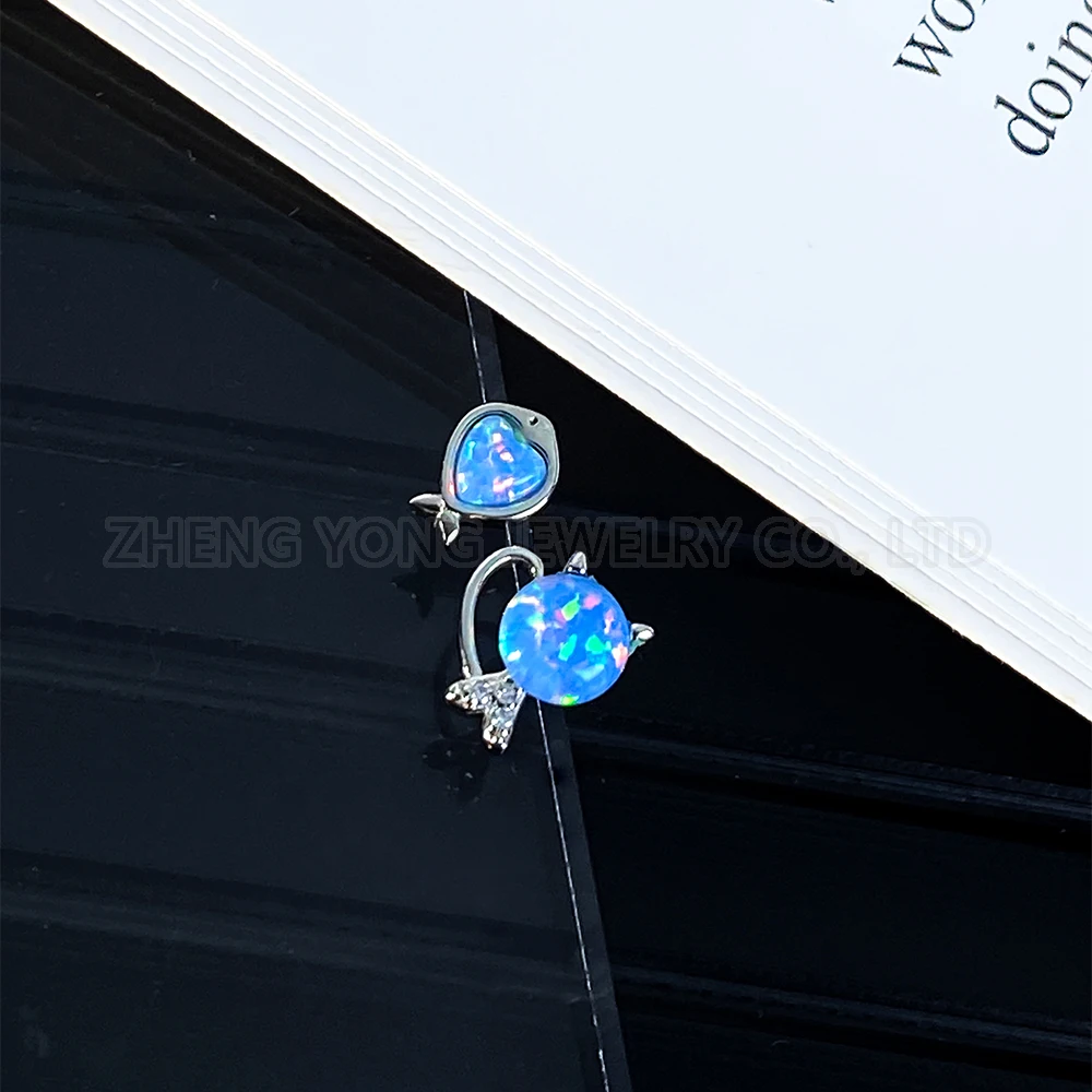 

Cute Animal Cat and Fish Earrings Studs for Women Synthetic Opal Jewelry 925 Silver