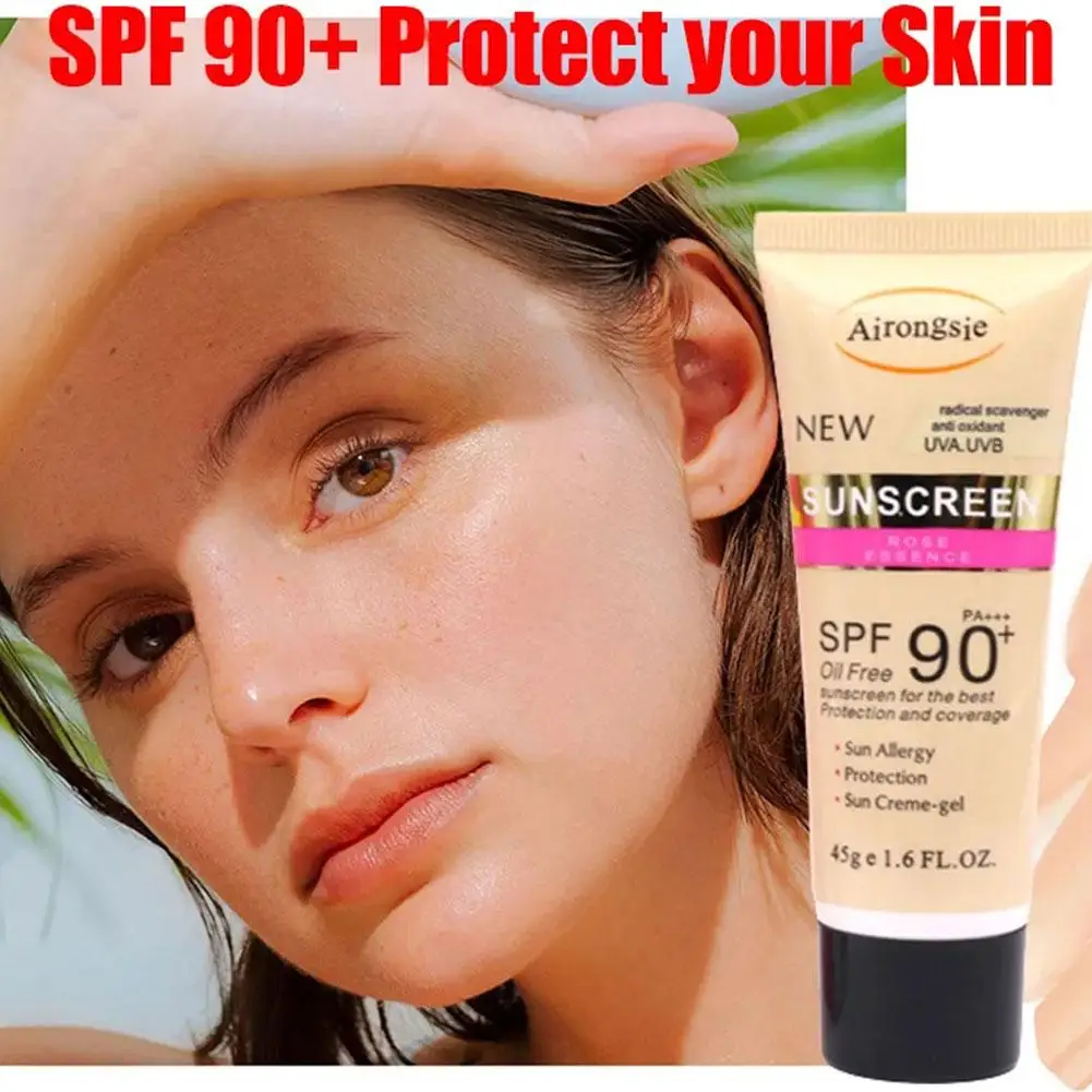 Creme Clareador de Corpo e Rosto Protetor Solar, SPF90 +, Impermeável, Refrescante, Protetor UV, Corretivo, Hidratante, Brilhante Sun Cream