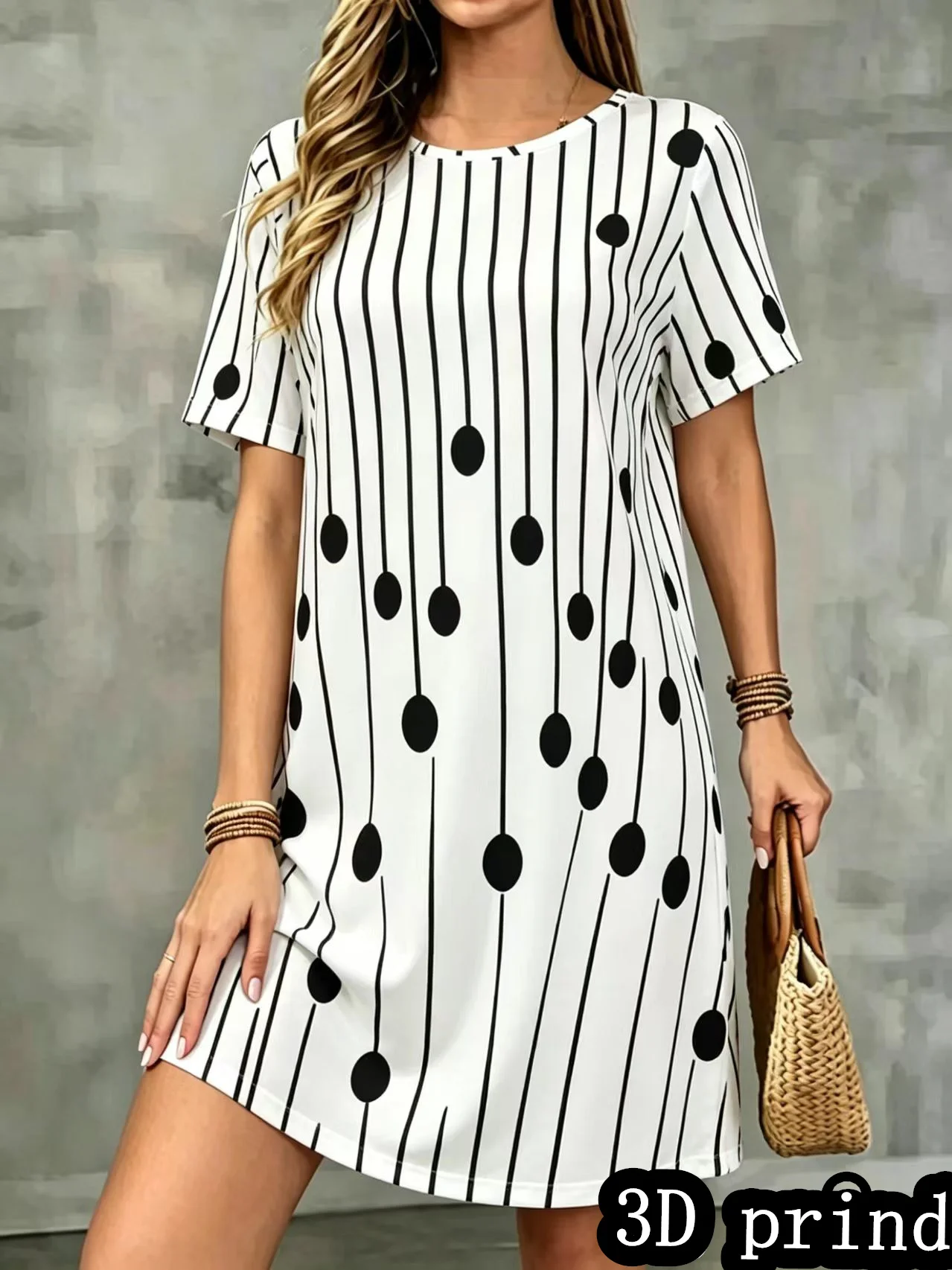 New Women Summer Short Sleeve Bohemian Dress Fashion Multi-color stripes Print A-Line Dress Casual Loose Beach Dresses For Women