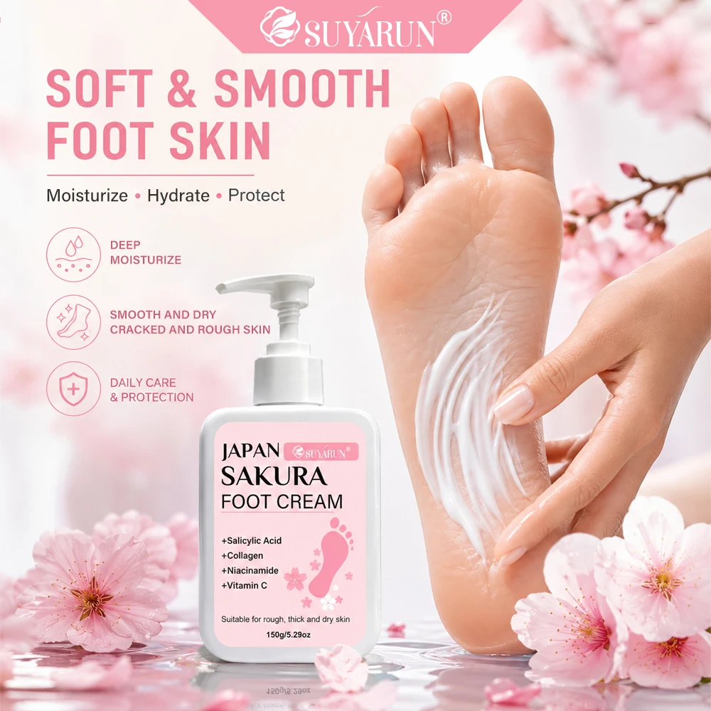 SUYARUN Japan Hot Sakura Foot Cream for Women, Deep Moisturizing & Hydrating, Nourishing Dry Cracked Heels, Soft & Smooth.