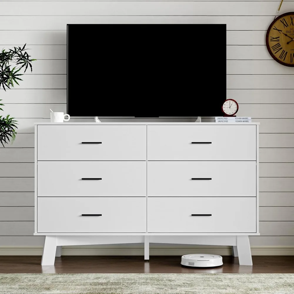 Modern 6-Drawer Bedroom Chest with Metal Handles, X-Base Design and Adjustable Leg Support