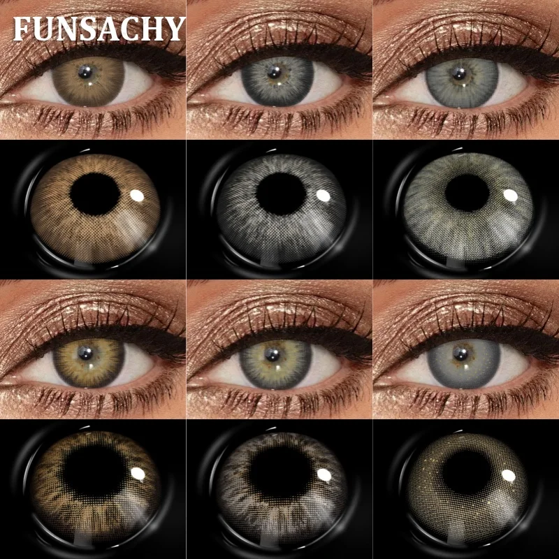 FUNSACHY 2 stücke Heißer Verkauf Farbige Kontaktlinsen für Augen Schönheit Schüler Natürliche Braun Grau Objektiv Frauen Männer Kosmetik Jahresgebrauch