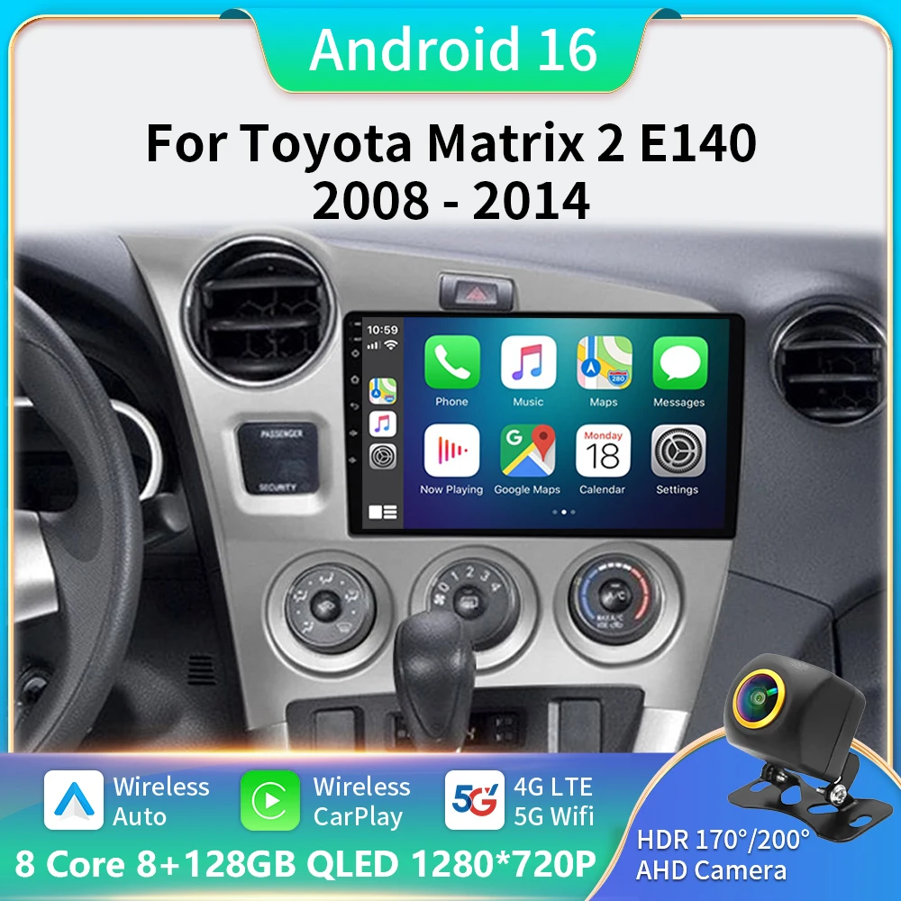 

Car Radio Android 16 Carplay Auto For Toyota Matrix 2 E140 2008 2009 2010 2011 2012 2013 2014 Multimedia Player Navigation GPS