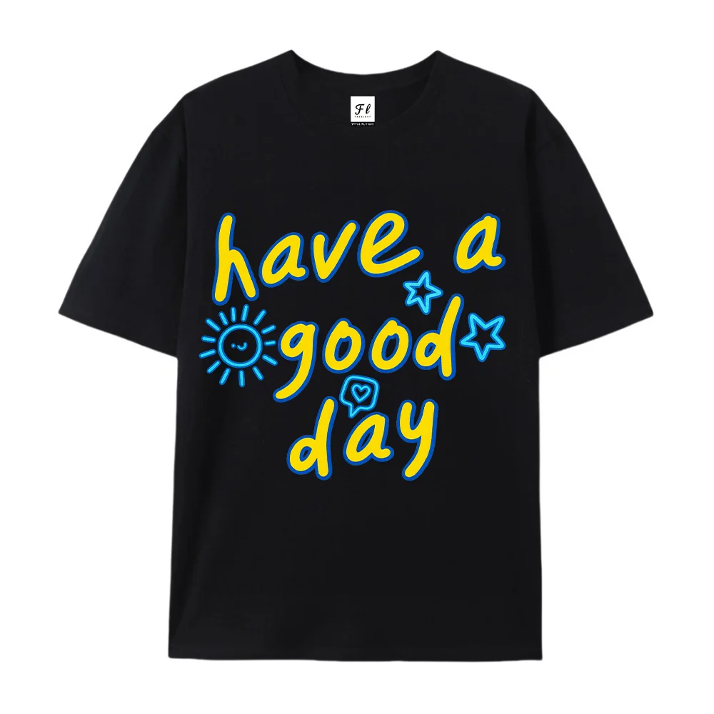Womens Have A Good Day Graphic T Shirts Cute Sun Star Smile Doodle Print Positive Slogan Casual Short Sleeve Crew Neck Top