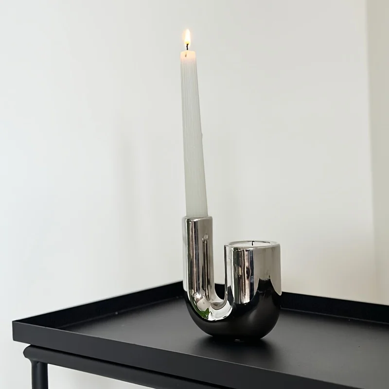 

Elegant Silver Ceramic Candlestick Holder - Perfect for Festive Occasions: Christmas, Halloween, Easter, Hanukkah, Thanksgiving
