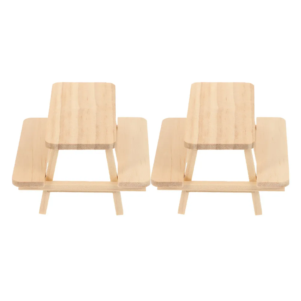 

2Pcs Miniature Wooden Table Chair Set Small Lightweight Exquisite Wood Furniture for House Decoration Accessories