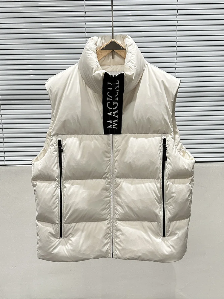 

Thiened Stand Collar down Vest ex Autumn Winter Jaet Men's Casual Faion White Du down Filling Zipper Closure