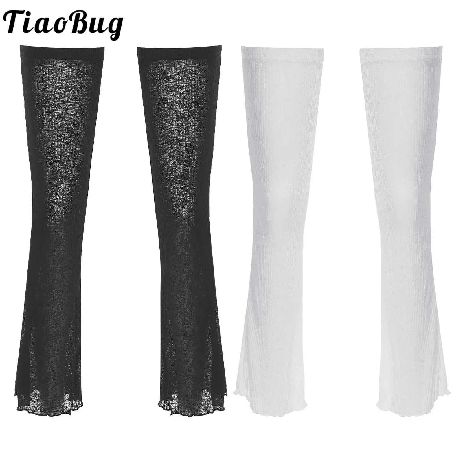 

1 Pair Women Dance Stockings Solid Color Ruffled Openings Ribbed Leg Covers Costume Accessoires for Cosplay Dancing Daily Dress