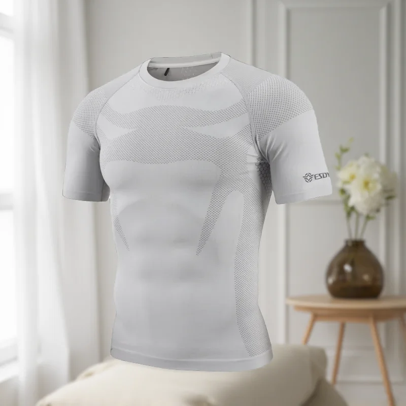 Esdy Men's Summer Short Sleeve Seamless Knitted Slim Fit T-Shirt Sports Fitness Yoga Short Sleeve T-Shirt Quick-Drying Breathable Outdoor Hiking Fishing Men's T-Shirt