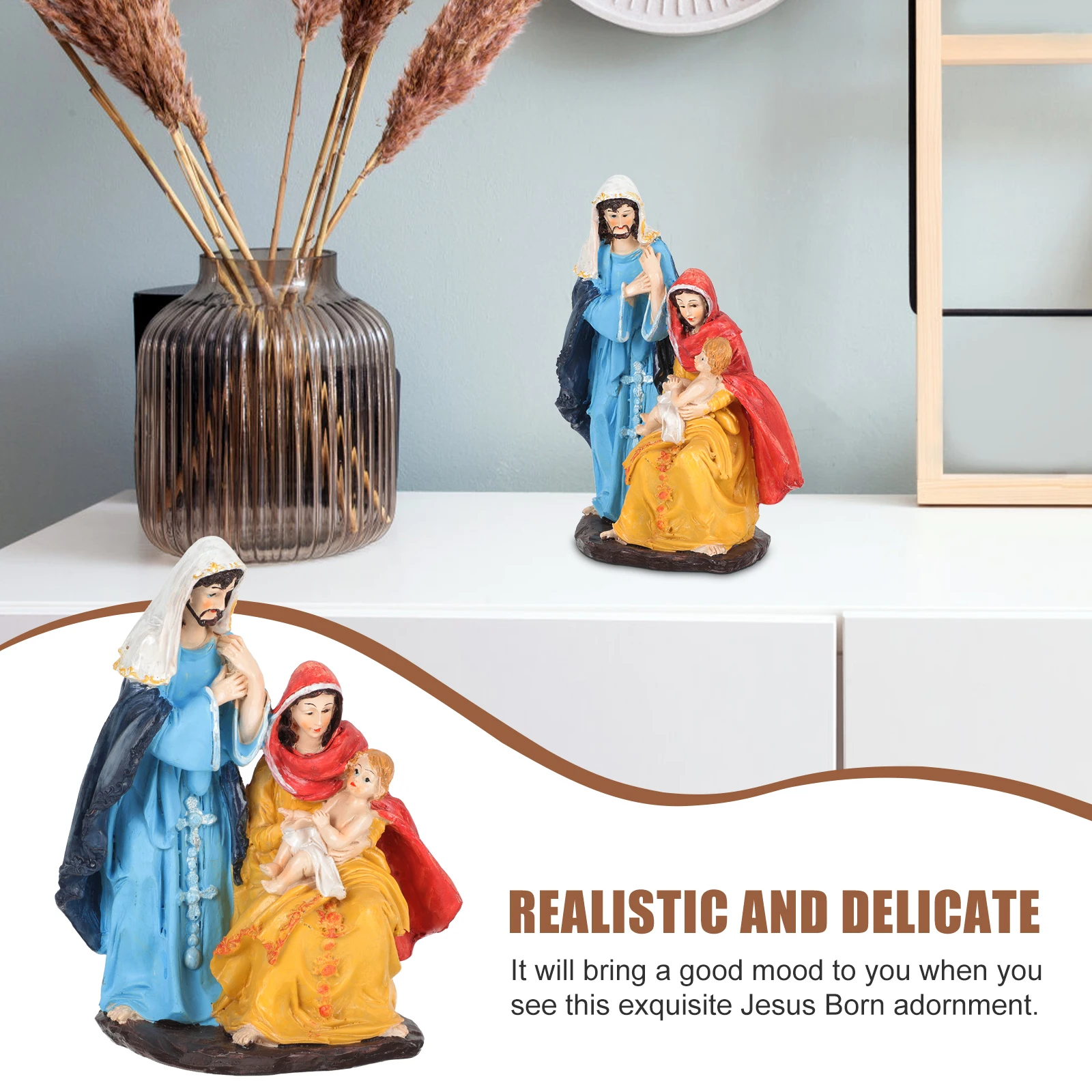 

Nativity Scene Decor Exquisite Jesus Birth Christmas Decoration Indoor Crafts Tabletop Fireplace Home nament Resin Statue Holy