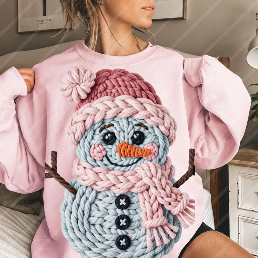 Christmas Faux Crochet Snowman DIY DTF Iron On Heat Transfer Sticker Decal T-shirts Sweatshirts Bag Pillowcase Clothing Xmas Dec