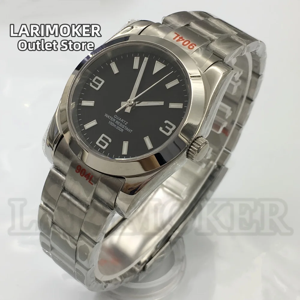 LARIMOKER 36 มม./39 มม.นาฬิกาผู้ชายสร้อยข้อมือสแตนเลส Ronda515-12h ควอตซ์ Sapphire คริสตัลสีเขียว Luminous Dial