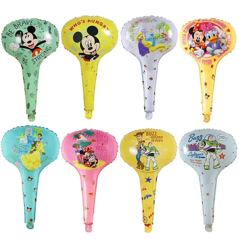 5/10Pcs Disney Princess Mickey Minnie Mouse Theme Cartoon Characters Hand Holding Sticks Air Globos Birthday Party Decoration