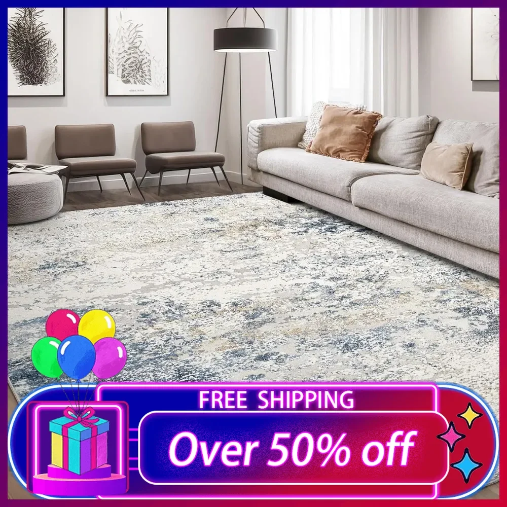 

Area Rug Living Room Rugs - 9x12 Abstract Large Soft Indoor Washable Rug Neutral Modern Low Pile Carpet for Bedroom Dining Room