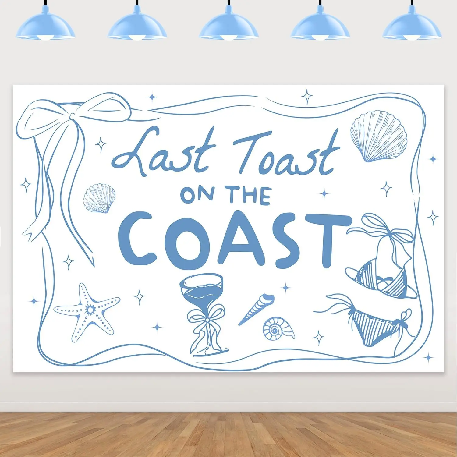 

JOYMEMO Last Toast on The Coast Backdrop Blue Bow Shell Coastal Bachelorette Party Decorations Bridal Shower Engagement Supplies