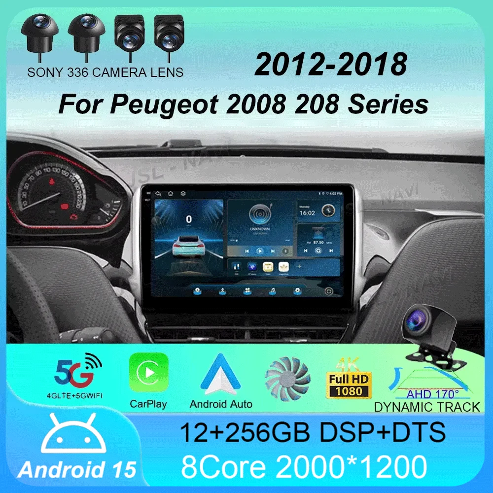 Radio de coche Android 15 Carplay para Peugeot 2008 208 sistema Multimedia 2012 - 2018 navegación GPS reproductor Multimedia WiFi + 4G estéreo