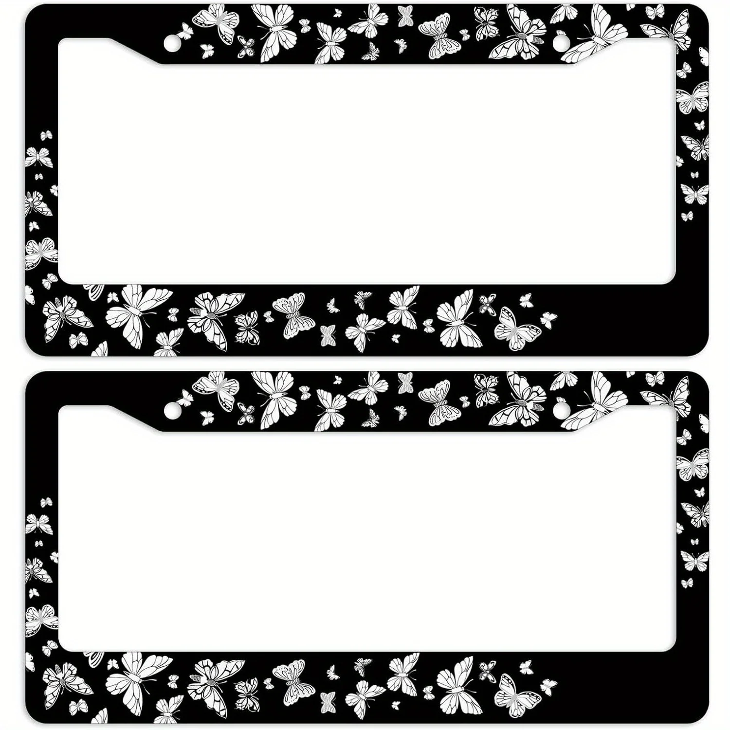 Butterfly License Plate Frame 2 Pack Black White Art Animal Insect License Plate Frames Stainless Steel Funny Design Compatible