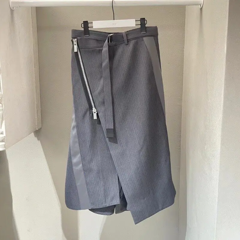 SAC splicing contrasting color skirt loose casual irregular long skirt
