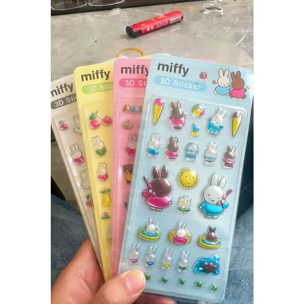 4PCS New Miffy 3D Stereo Stickers Cute Crystal DIY Stickers for Phone Decoration Handmade Craft Scrapbook Decor Anime Peripheral