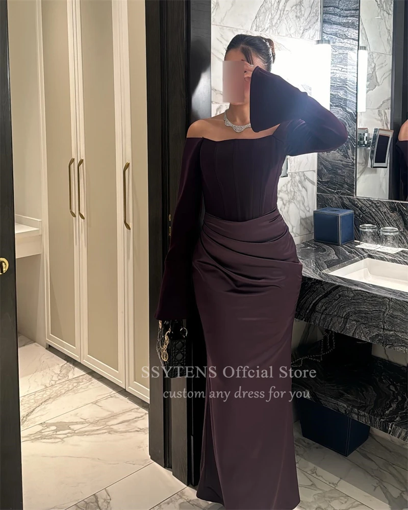 SSYTENS Saudi Evening Dresses Woman Customized Elegant Satin Mermaid Prom Party Gown Long Sleeves Formal Occasion Plus Dress