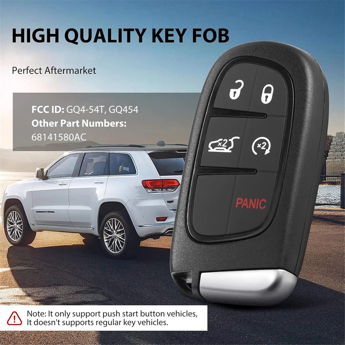 Car Key Fob Keyless Entry Remote GQ4-54T 433MHz ID4A Chip for Jeep Cherokee 2014-2020 5 Buttons 68141580AA