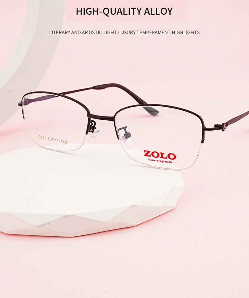 Half Rim Eyewear Square Optical Frame Fashionable Myopia Glasses Women Girl Alloy Spectacles Design Temple Metal Eyeglasses