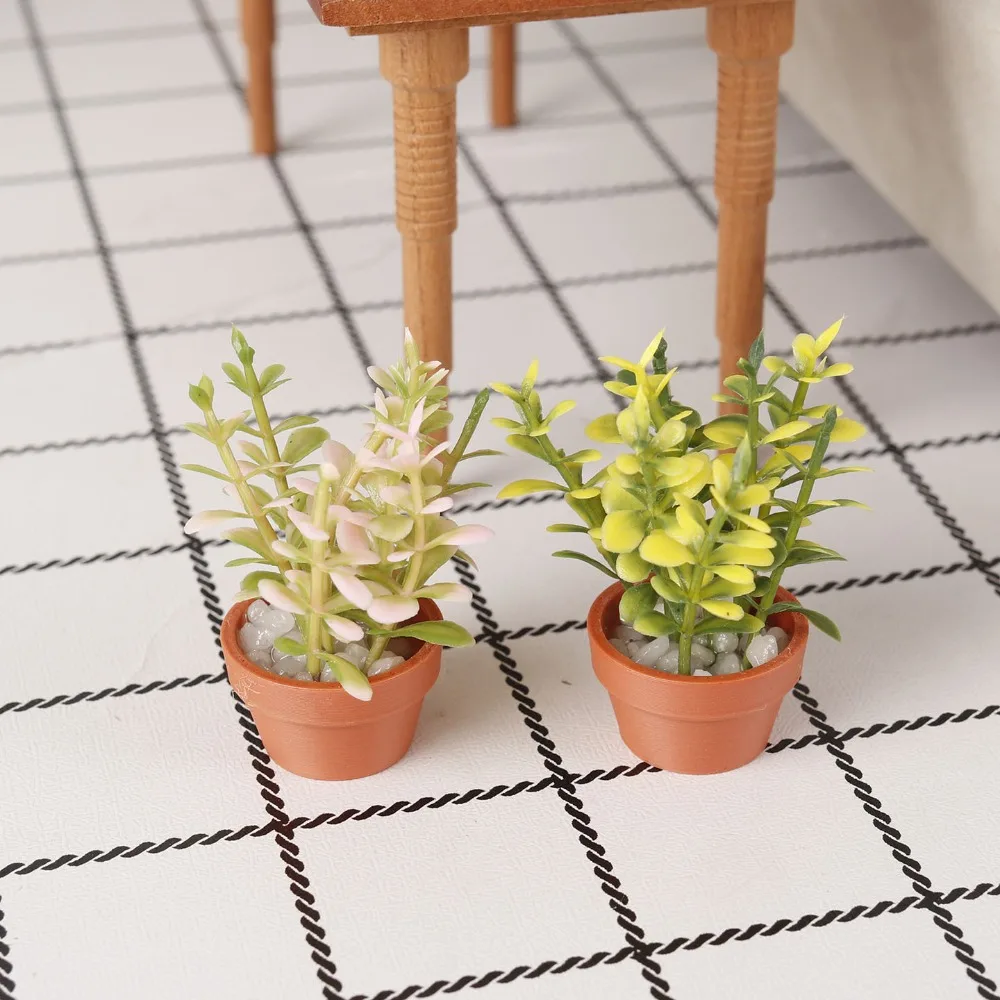 2Pcs Realistic Mini Potted Artificial Plants,Simulation Miniature Greenery Bonsai for Diorama Scene Layout Desktop Display Decor