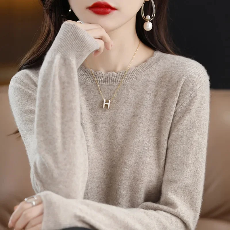 2024 Autumn Winter 100% Merino Wool cashmere Sweater O-Neck Long Sleeve Cashmere Women Knitted Pullover Clothing Top