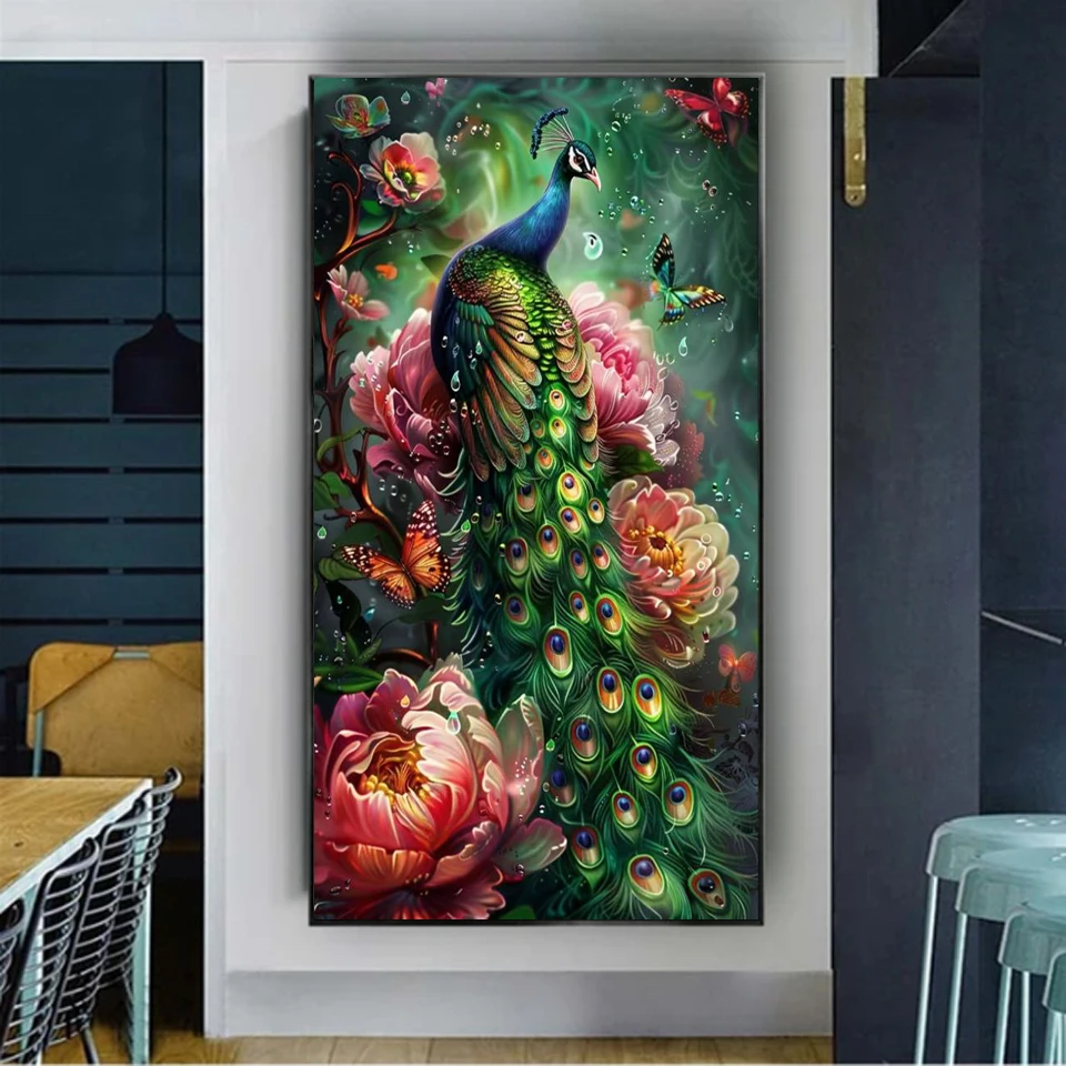 Pieno quadrato rotondo fai da te pittura diamante punto peonia fiore verde pavone animali mosaico diamante ricamo decorazione della parete di grandi