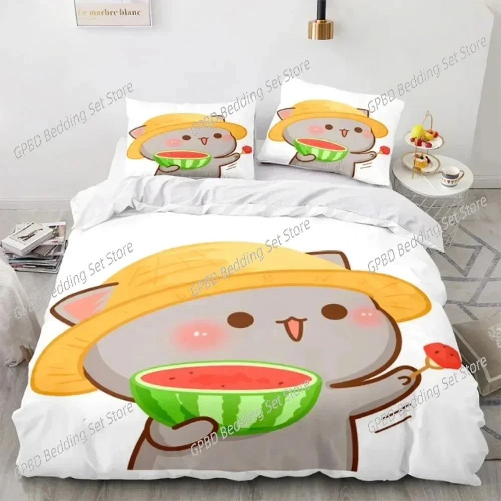 3D Cartoon Lovely Peach Cat 3D Bedding Set Duvet Cover Pillowcases Single Twin Full Queen King Size Home Decor Quilt Boys Gift