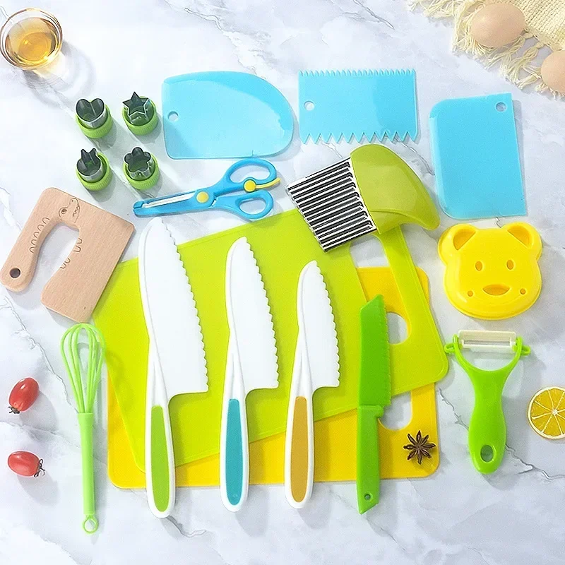 13/17PCS Kids Cooking sets Real Cooking Montessori Kitchen Tools for Toddlers Kids Safe Knives for 2/3/4/5/6/7/8 Year Old