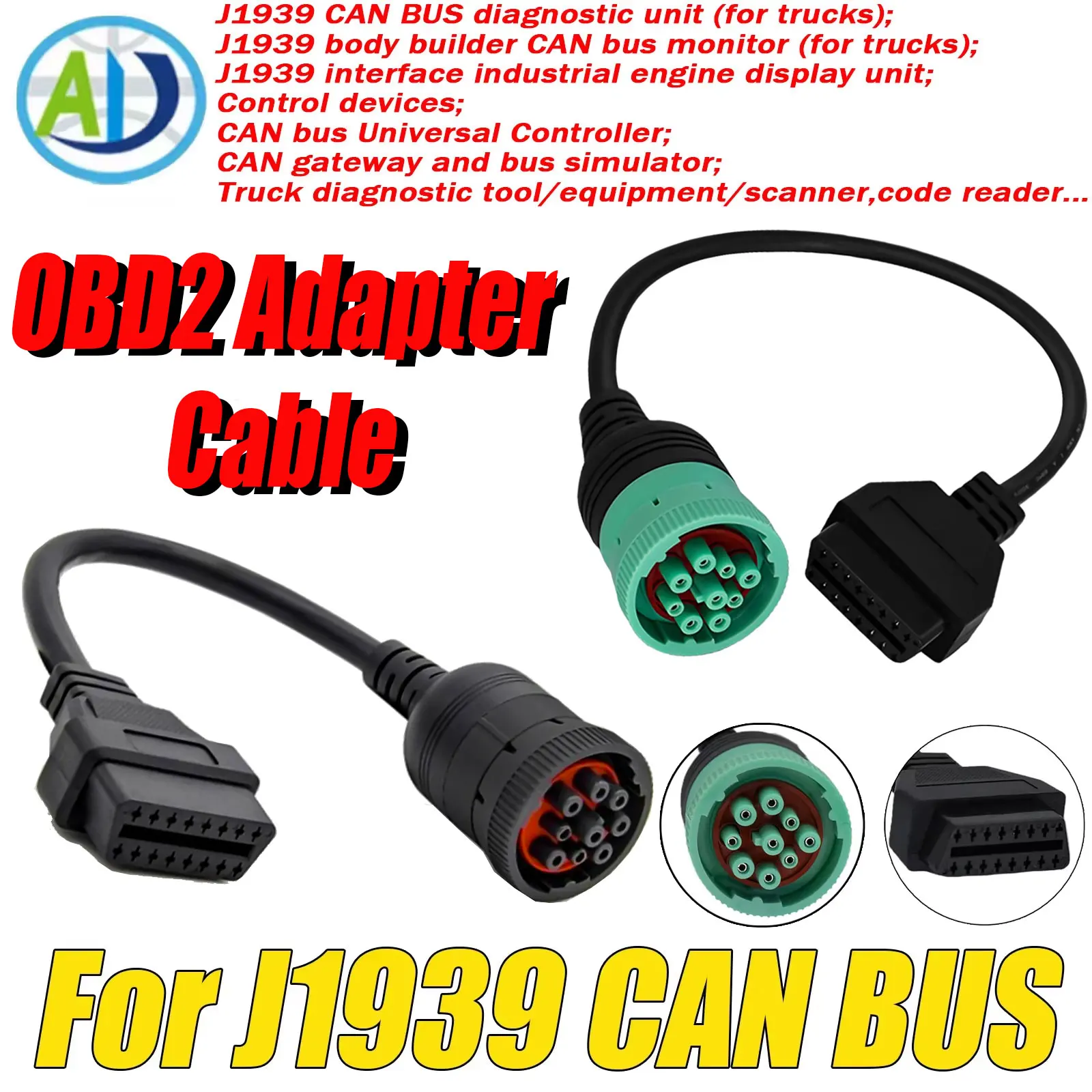 For Freightliner/Kenworth/Volvo OBD2 Diagnostic Cable For J1939 CAN BUS 9pin to 16pin Heavy Duty Truck OBD2 Diagnosctic Adapter