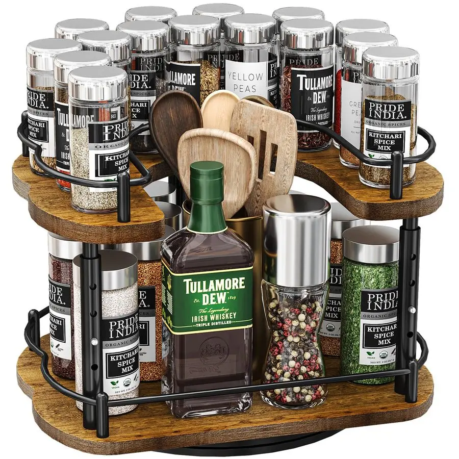 

Organizer Spice Rack Spice Organization for Cabinet Height Adjustable Rotating Lazy Turntable, Pantry Kitchen Wood Revolvi