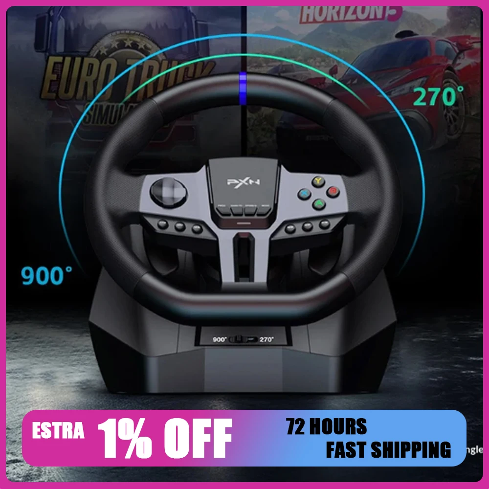PXN V9 Gen2 Gaming Steering Wheel 270°/900° Racing Wheel Volante for PS4/PS3/PC Windows 8,10,11/Switch/Xbox One/Xbox Series X/S