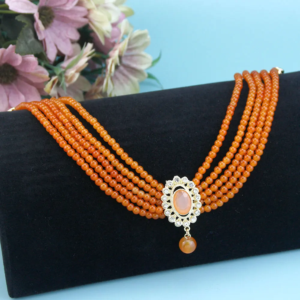 Sunspicems Chic Morocco Women Beads Choker Necklace Arabic Bride Wedding Jewelry Gold Color Crystal Pendant Jade Beads Bijoux