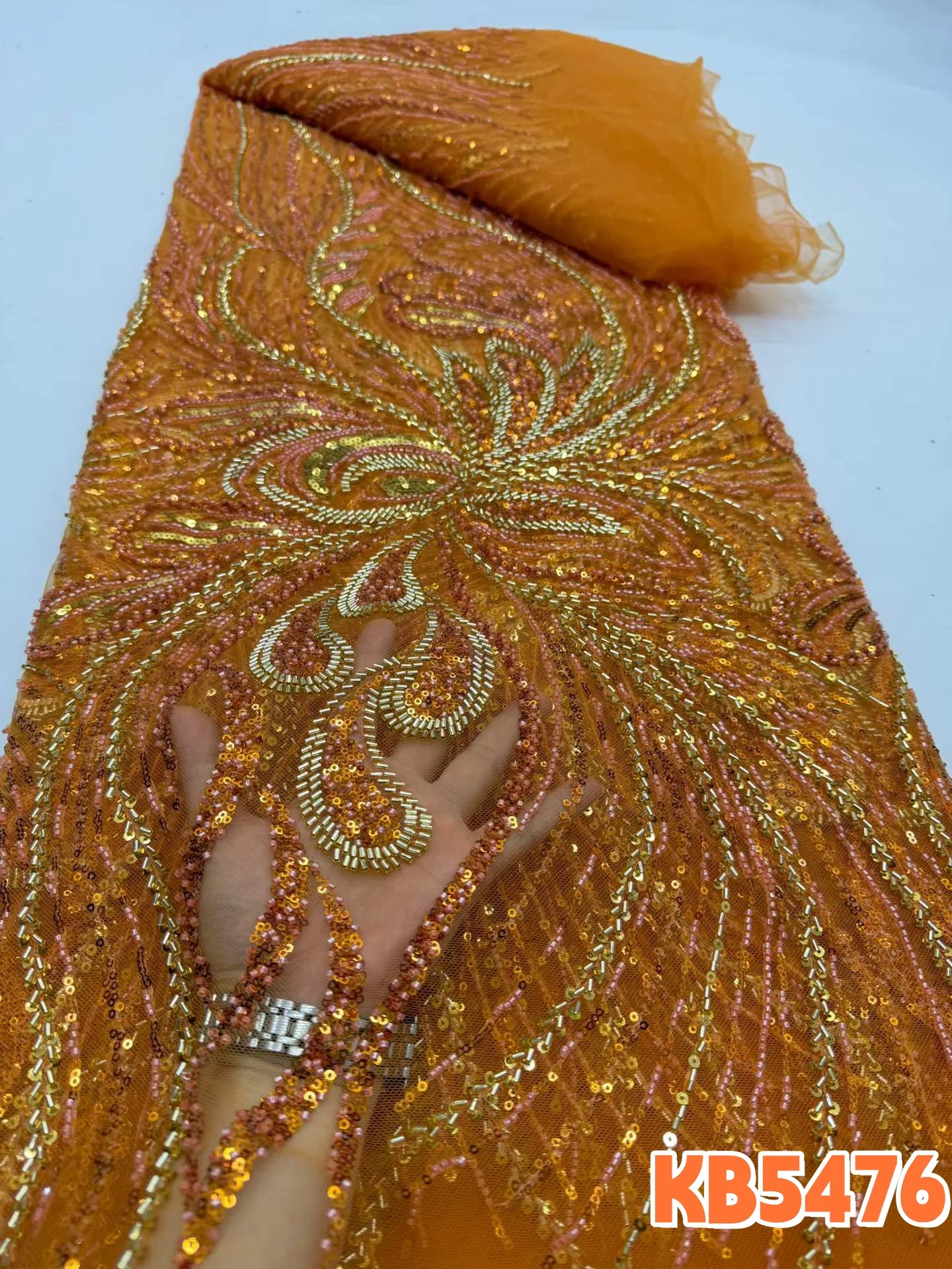 

Элитная кружевная ткань с бусинами, 5 ярдов, сине-зеленая, высококачественная, 2025, с белыми золотыми пайетками, французское сетчатое кружево с пайетками для свадьбы KB5476