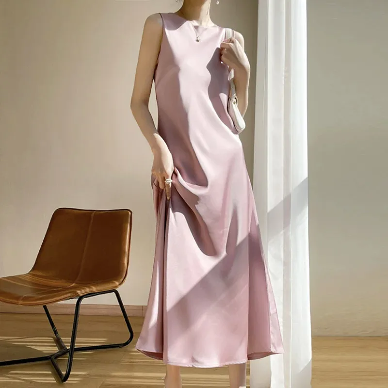 Robe Longue Maxi en Satin d'Acétate pour Femme, Tenue Élégante, Sexy, en Soie Artificielle, de Soirée, à la Mode, 2024