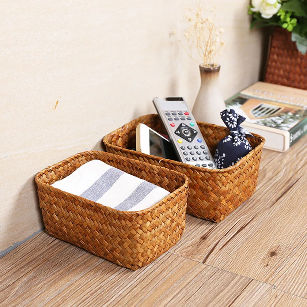 Basket Storage Baskets Wicker Storage Basket Rattan Rectangular Woven Storage Box Small Home Desktop Storage Organizer Container