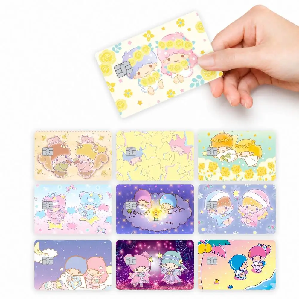 Couple Kawaii Little Twin Stars 4pcs Credit Card Skin Stickers Suitable for Bank Debit Subway Bus Transit Pass Decorative Cover