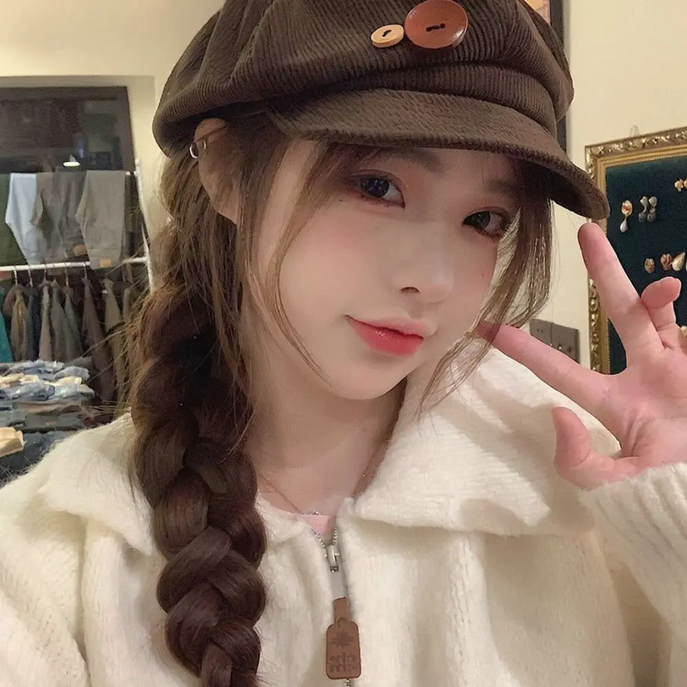 Fashion Corduroy Octagonal Hat Women Vintage Newsboy Cap Autumn Winter Brown Beret Hat Retro Painter Cap Trendy Warm Accessory